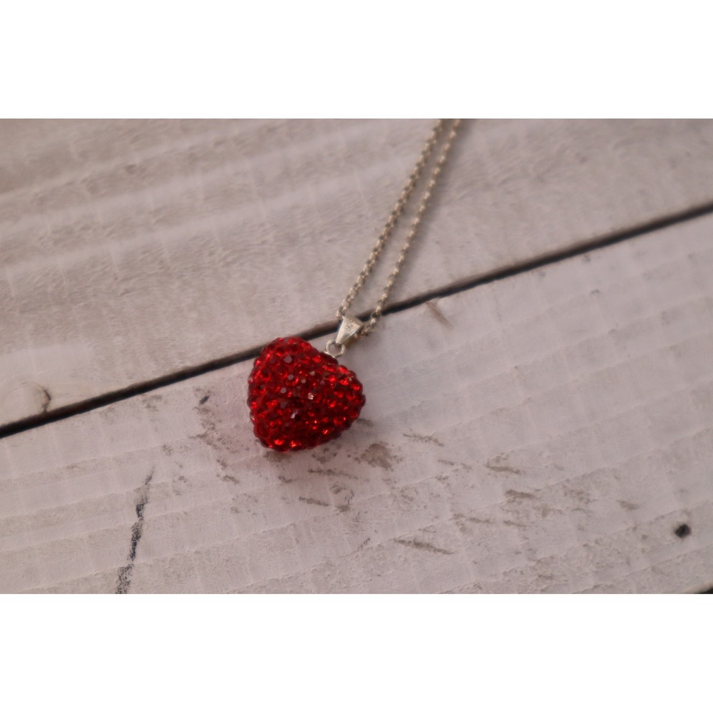 Red Crystal Heart Pendant: Sterling Silver Chain, Italy (18 inch) - Picture 3 of 6